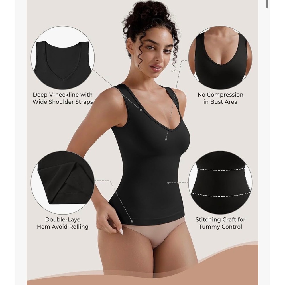 EUYZOU Tummy Control Shapewear Compression V Neck Tank Top 3 Pack Black White M